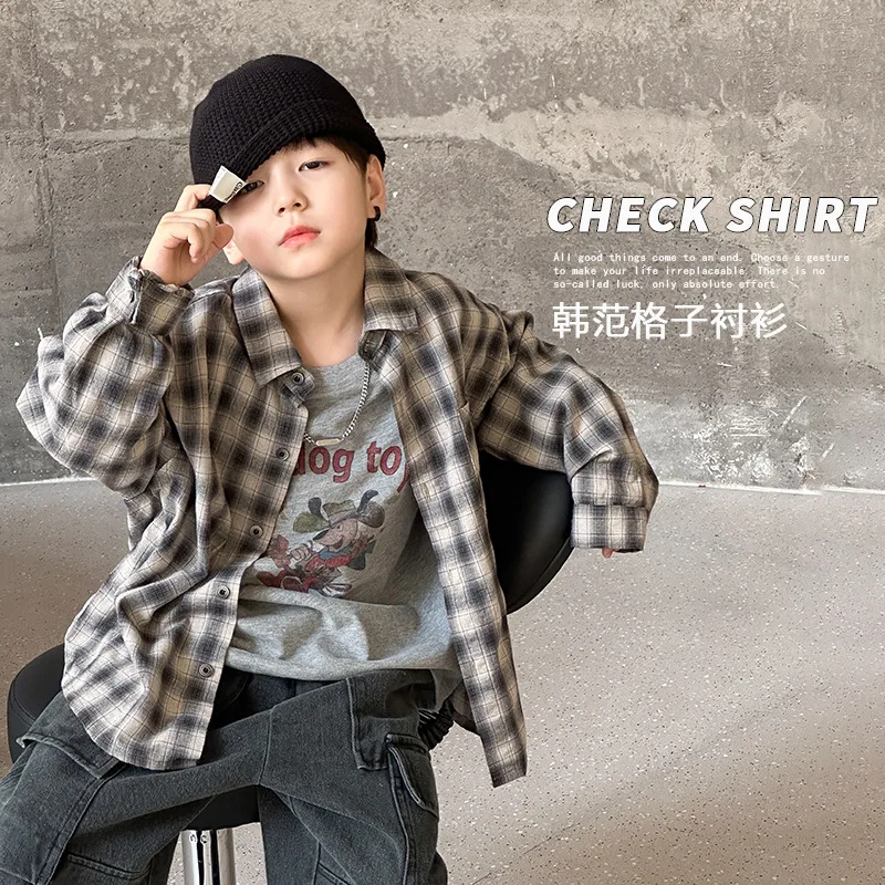 Children's handsome shirt autumn style boys' checkered shirt  boys shirts  blouse for boy