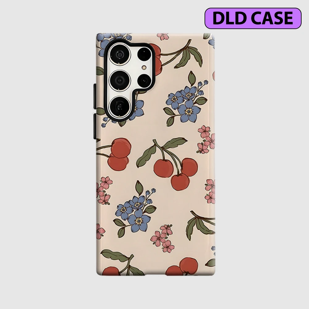 Cherry & Floral Phone Case for Samsung Galaxy S26 S25 Ultra S24 S23 Ultra Plus Shockproof Double Layer Tough Back Cover