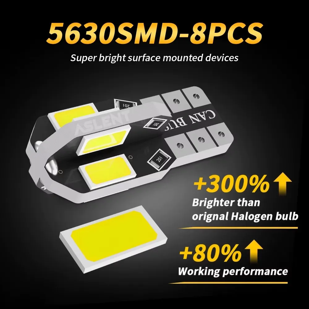 10Pcs W5W T10 LED CANBUS No Error 5W5 12V 2W 600Lm Super Bright Car Interior Side L22ight 194 3030 SMD Auto Bulb White Amber Red image 5