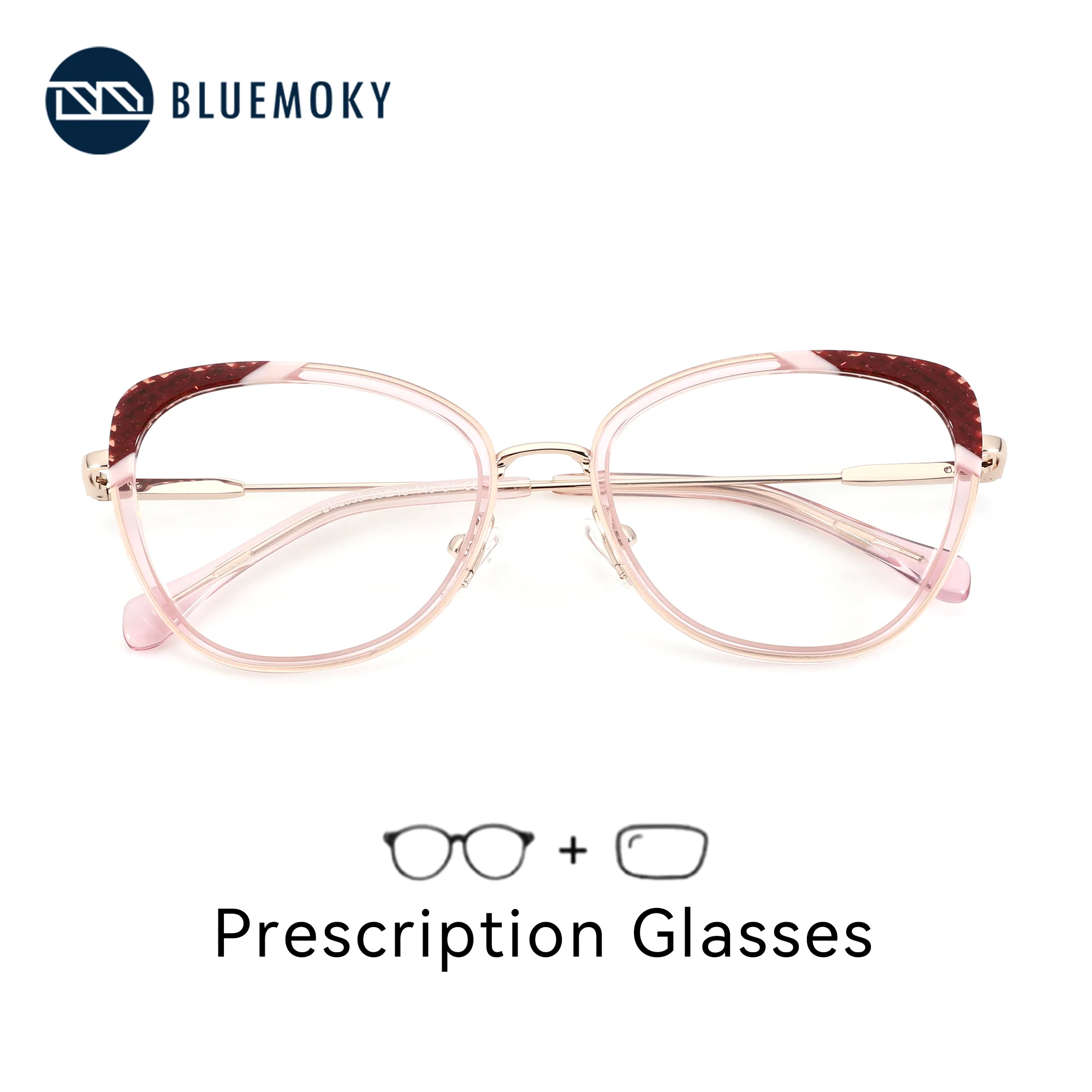 

BLUEMOKY L Size Fashion Cat Eye Custom Prescription Glasses Acetate Myopia Women's Grade Glasses Progressive Lenses