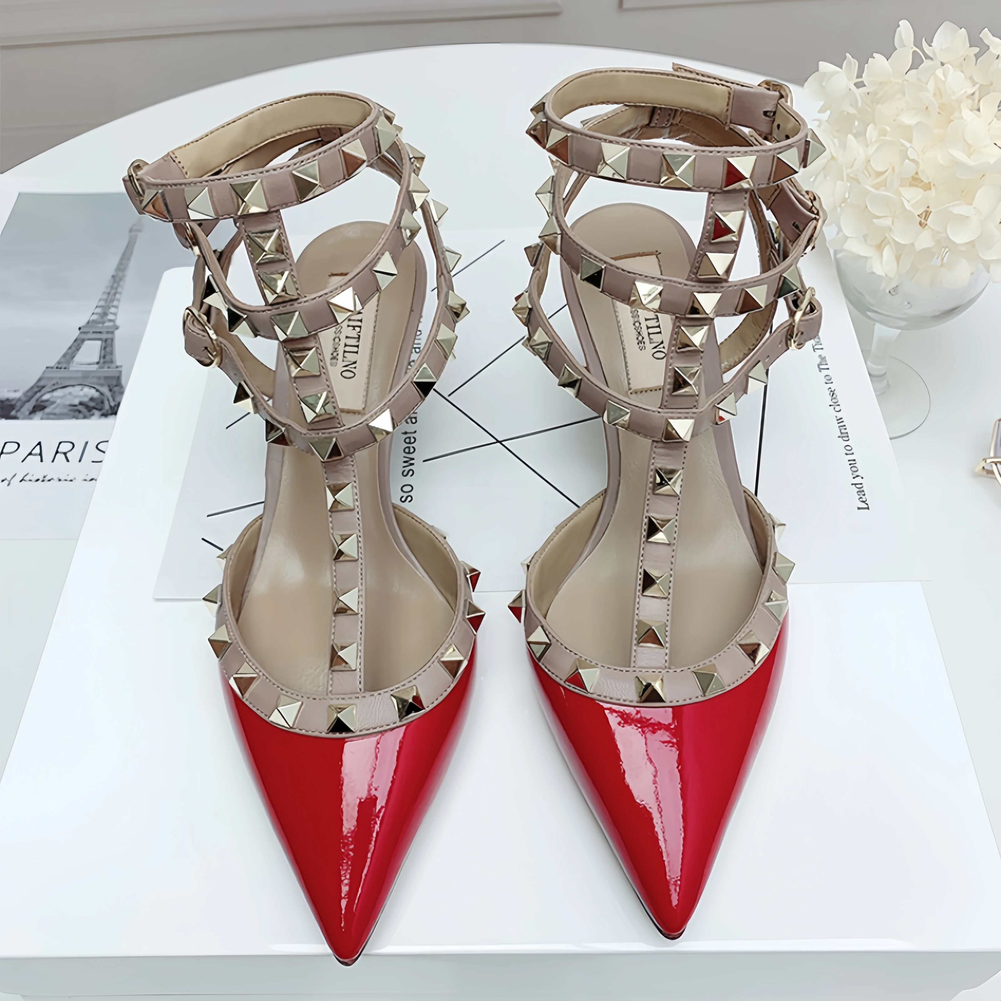 Heeled sandals luxury Women\'s sandals summer 2024 Gladiator Brand Rivet High Heels Shoes Pointed Toe designer party Ladies Shoes