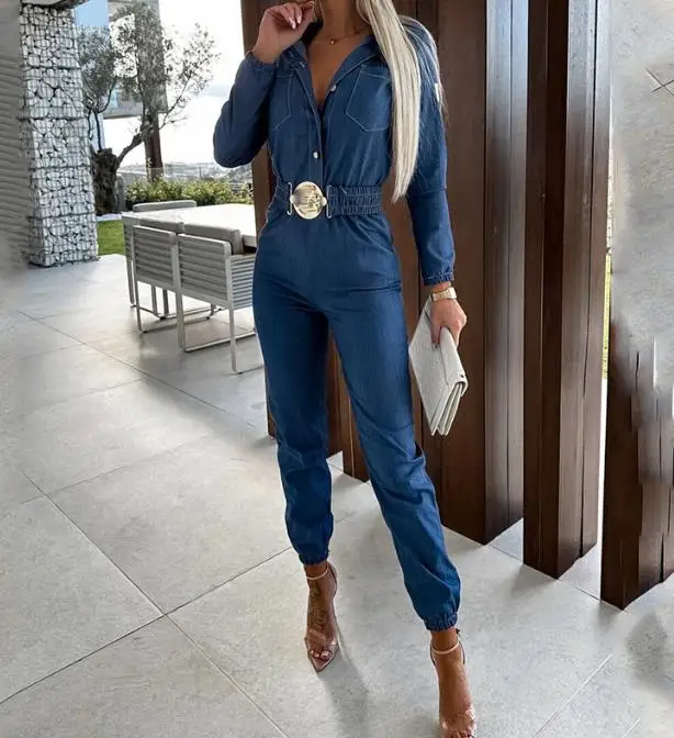 

Jumpsuit Women Slim Fit Bodycon Long Sleeve Cotton Jeans 2023 Denim Style Playsuit for Women Elegant Romper Overalls Streetwear