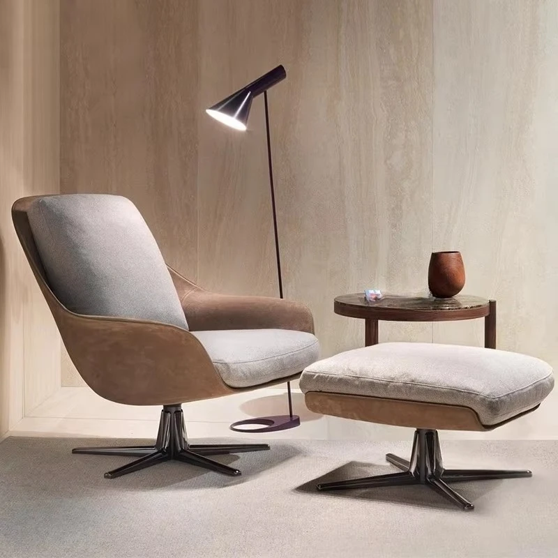 

Modern minimalist style glass fiber custom leather fabric stainless steel leisure chair living room reading