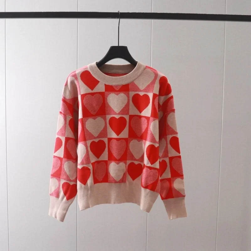 Suéteres Harajuku para mujer, Jersey Kawaii con corazón, Tops de punto Y2k, Jersey de moda coreana, ropa de otoño e invierno