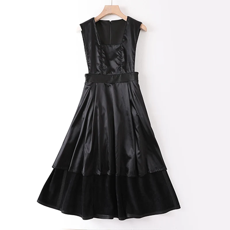 Dress Women 2024 French Hepburn Fashion Genuine Leather Sleeveless Slim Fit Long Skirt Mujer Black Elegantes Vestidos Robe Femme