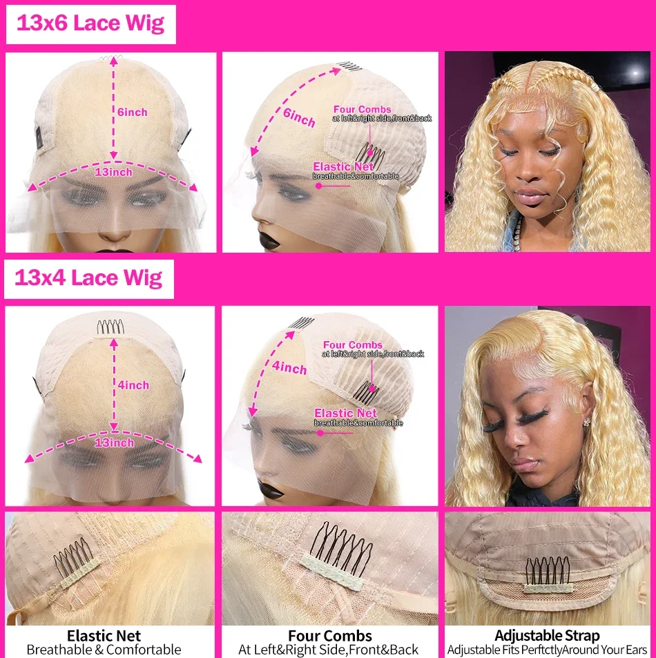 180Density 613 Honey Blonde Deep Wave Human Hair Wigs  Lace Front Curly Wigs 13x5 Lace Frontal Curly Wave Wig For Woman 34 Inch