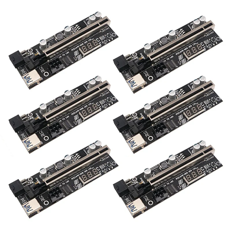 

6 Pack Riser Card PCIE Riser 1X To 16X Graphics Extension With Temperature Sensor For Bitcoin GPU Mining Riser Adapter