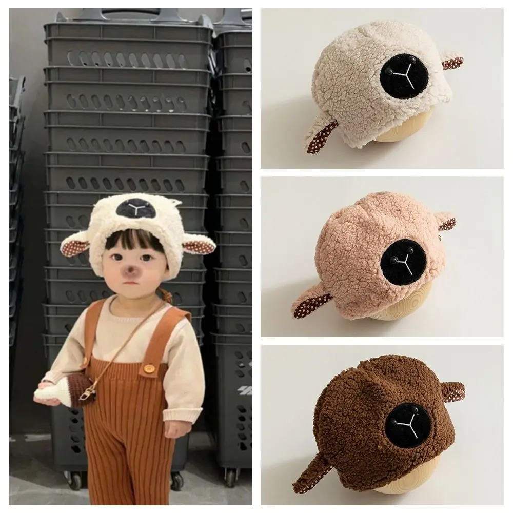 Cute Korean Style Cute Sheep Hat Cartoon Children Lamb Hat Muffler Cloth Accessories Faux Fur Bucket Hat Boy