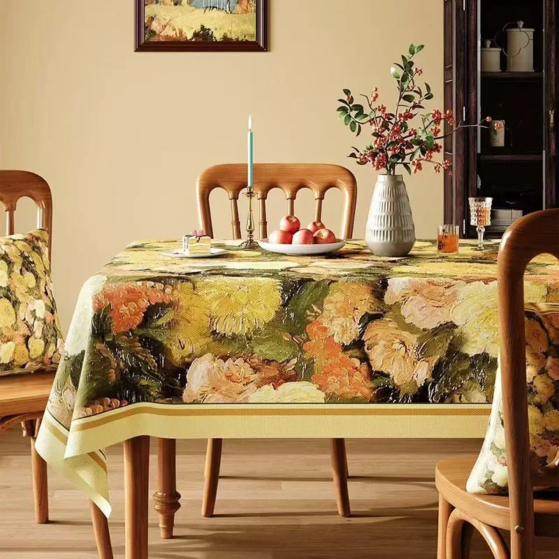 American Pastoral Pvc Waterproof Tablecloth High-Quality Oil-Proof Washless Dining Table Decor Soft Printed Table Cover for Home
