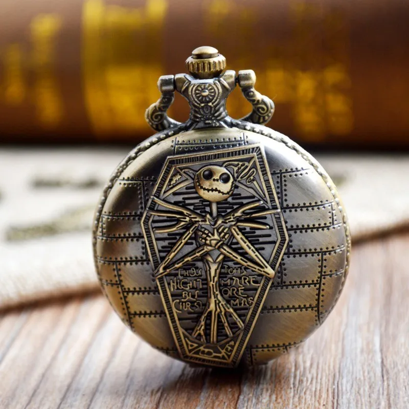 Men's pocket watch bronze retro irregular punk skull case Arabic numerals show Shi Ying pocket strap chain Father's Day.