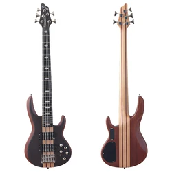 5 String Neck Through Active Electric Bass Guitar 43 Inch Solid Sapele Body Natural Color Bass Guitar with Canada Maple Neck