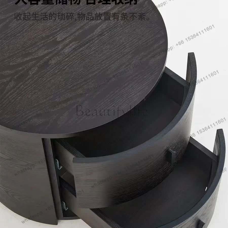 LS Italian minimalist style round bedside table designer solid wood paint master bedroom cabinet