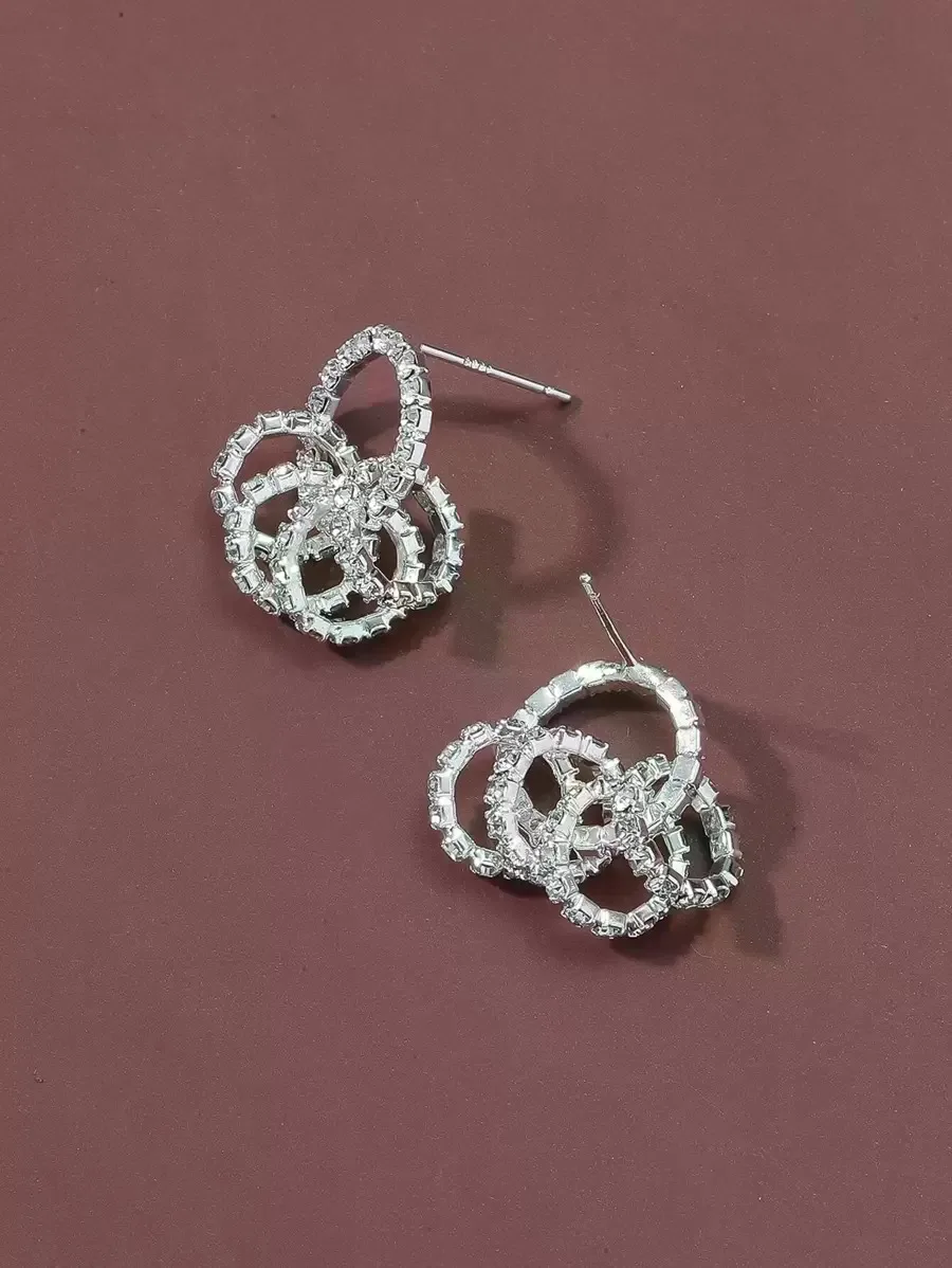 1 Pair Fashionable Medium Hoop Elegant Exquisite Rhinestone Stud Earrings For Women, Casual Holiday Date Party