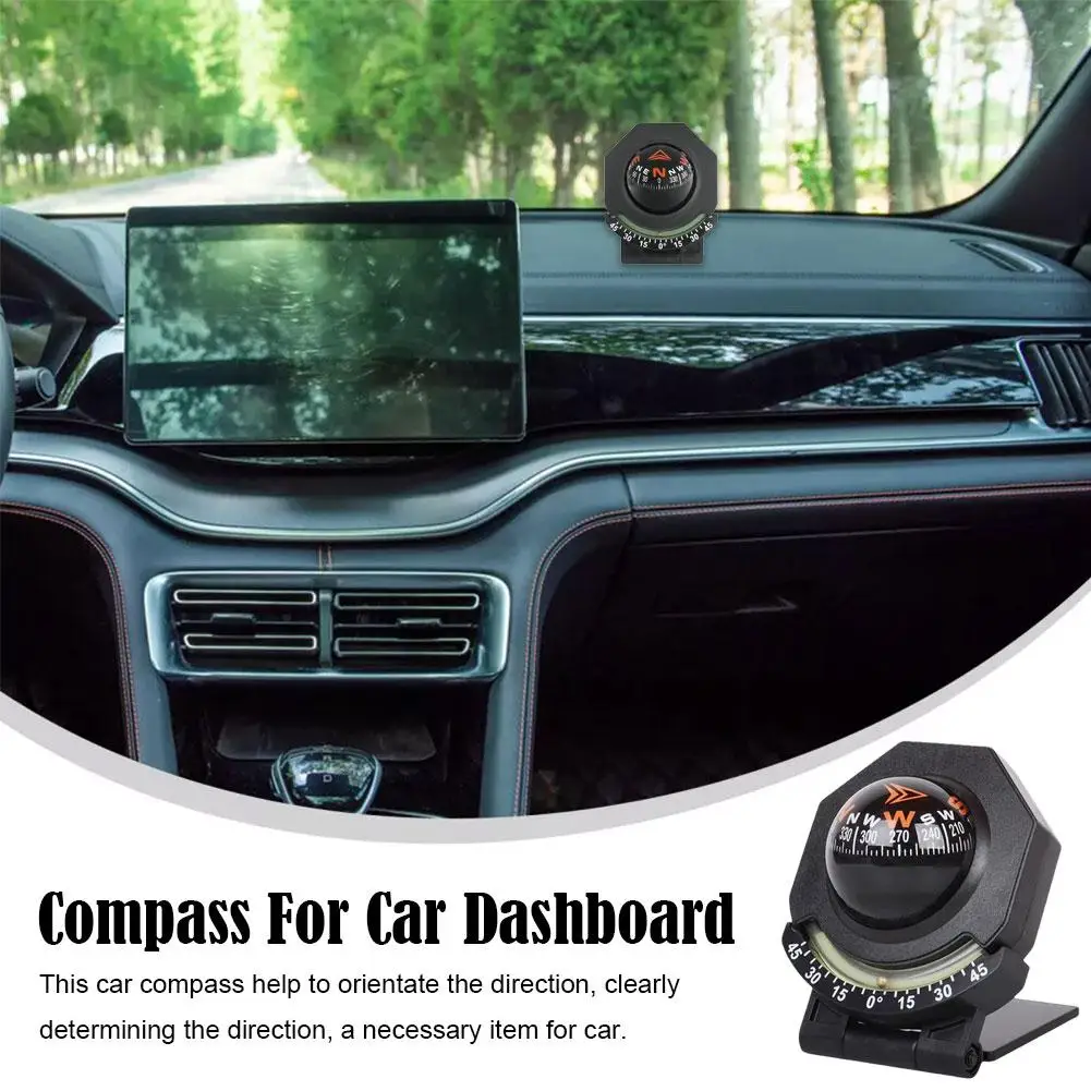 Car Compass Car Dashboard Mount Ball Shaped Compass Black For Vehicle Boat F8D5