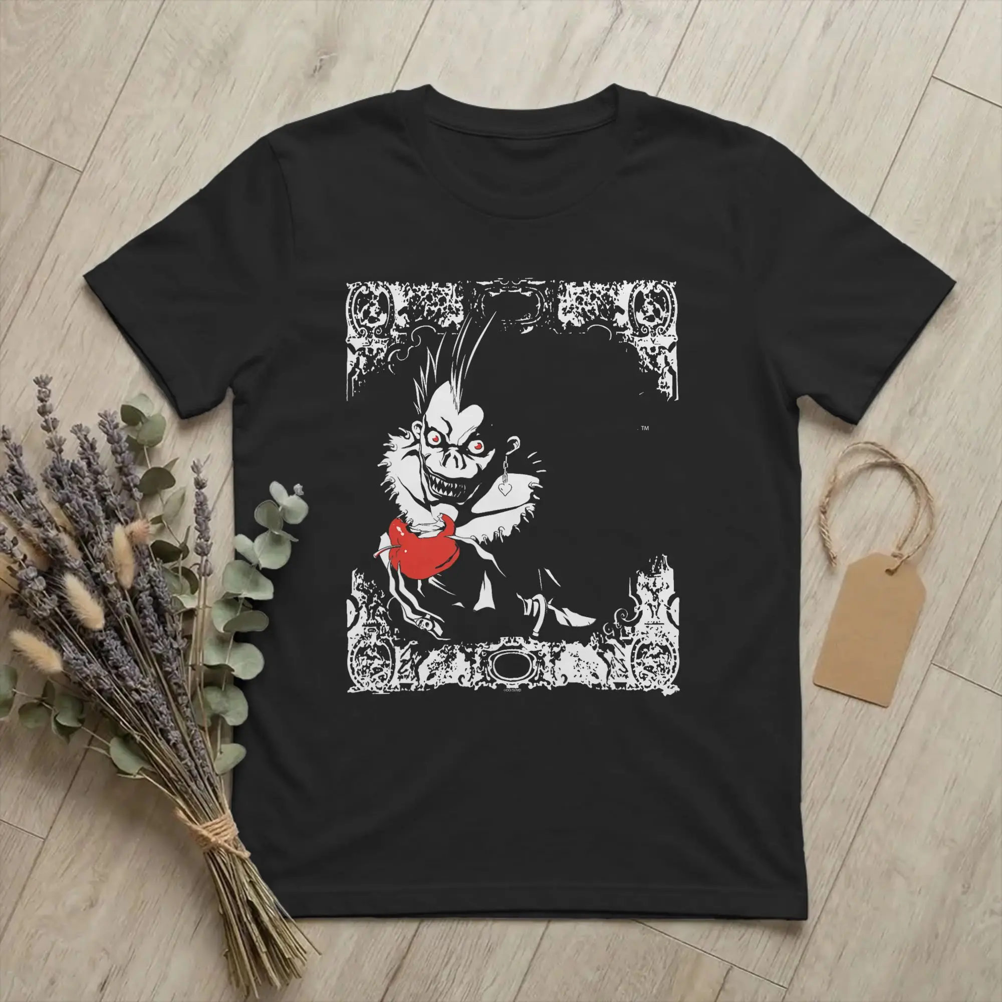 Men Women's Death Note Ryuk Apple and Logo Filigree Anime T Shirts  Pure Cotton Tops Funny Round Neck Tee Shirt Summer T-Shirt