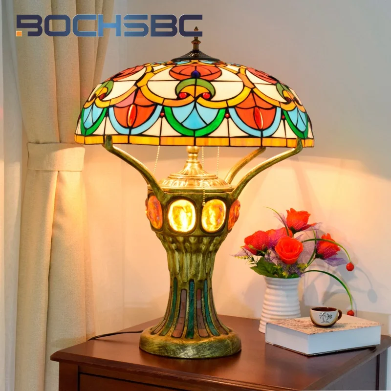 BOCHSBC Tiffany stained glass desk lamp European style art deco high-grade living room study bedroom bar lobby reading lamp