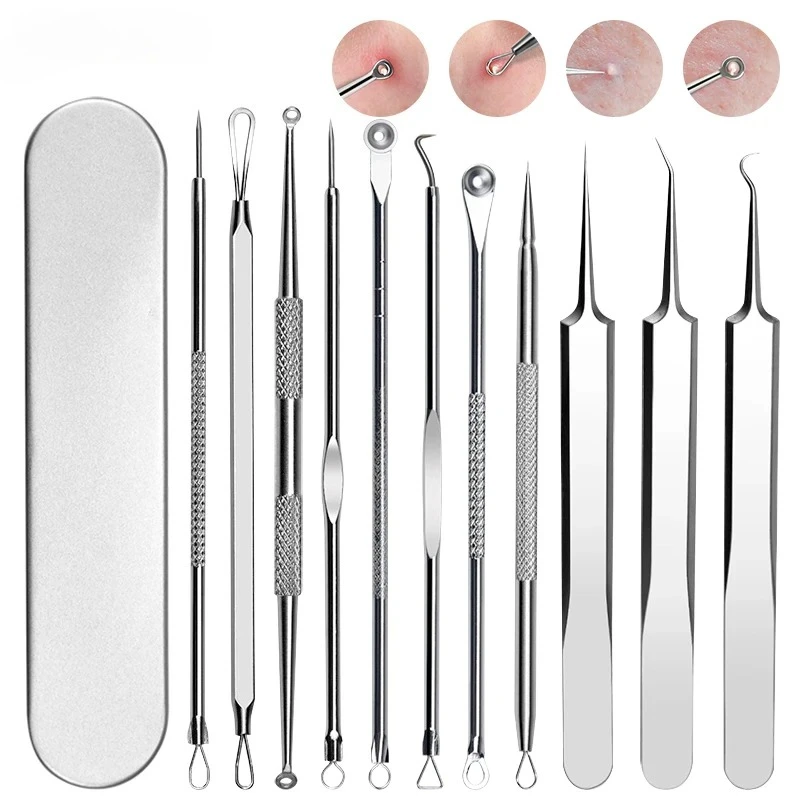 

11 шт., набор игл для удаления угрей от прыщей, глубокое очищение, очиститель пор, средство для удаления черных точек, набор инструментов для ухода за кожей лица