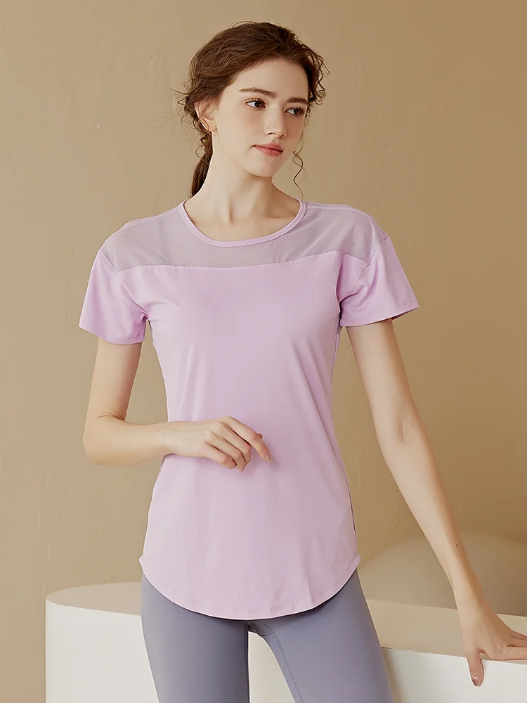 

Trendy Yoga Wear Women's 2026 New Hollow out Backless Loose Quick Dry Sports Short Sleeve T-Shirt Fitness Top Mesh Backless