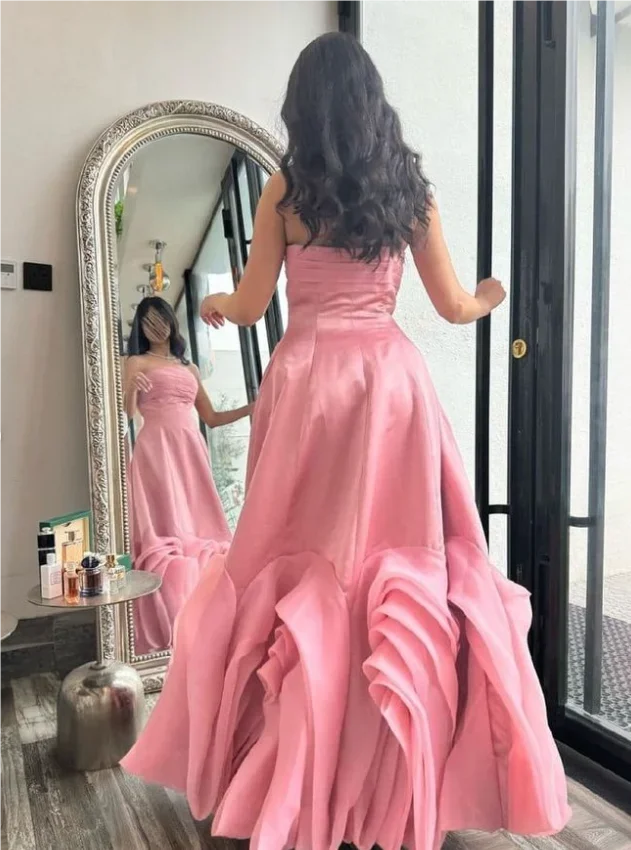 Customized Floor Length Wrinkle Pink Stain Vestidos De Fiesta Wedding Dress Plus Size Long Dress Robe De Soirée Vert فساتين السه