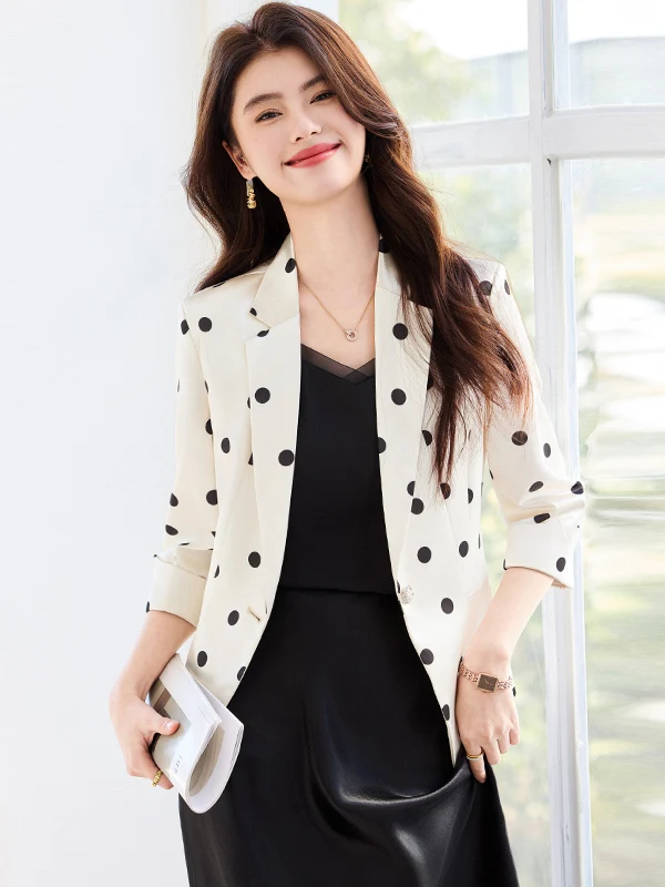 

Elegant Polka Dot Women's Suit Jacket Three-Quarter Sleeve Commute Style Fashionable Summer New Arrival Lady Look