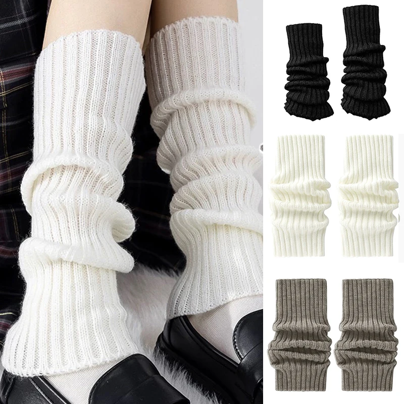 Lolita penghangat kaki kaus kaki wanita panjang wol rajutan penutup kaki lengan hangat musim gugur musim dingin Crochet Heap kaus kaki Boot manset stoking