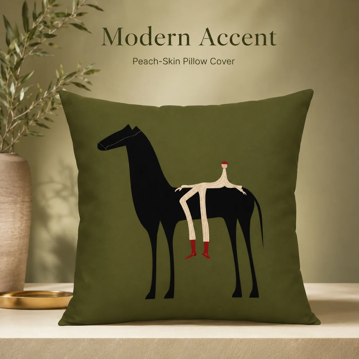 

Modern Abstract Animal Peach Skin Pillowcase Olive Green Minimalist Art Cushion Cover For Living Room Sofa Couch Home Decor