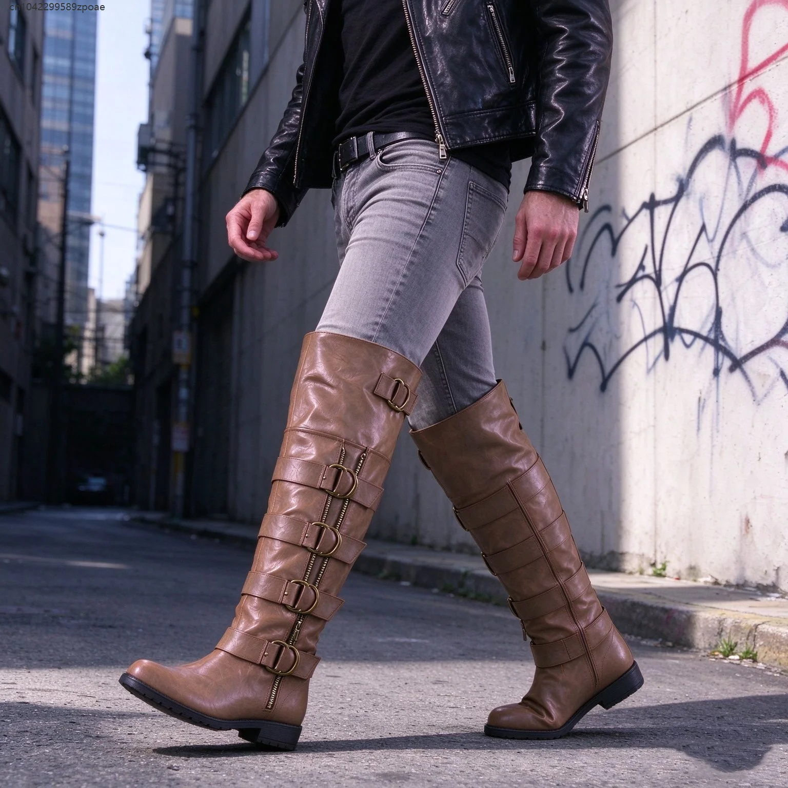 Gothic Punk Over Knee Boots For Men Retro Medieval Warrior Cosplay Dress Up Shoes Stage Show Party Flat Heel Tall Boot Footwear