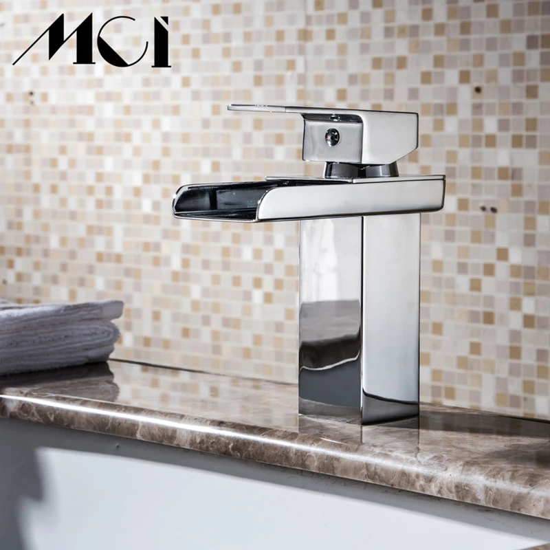 Bathroom Waterfall Led Faucet  Glass Waterfall Brass Basin Faucet Bathroom Mixer Tap Deck Mounted Basin  Faucet  Torneira