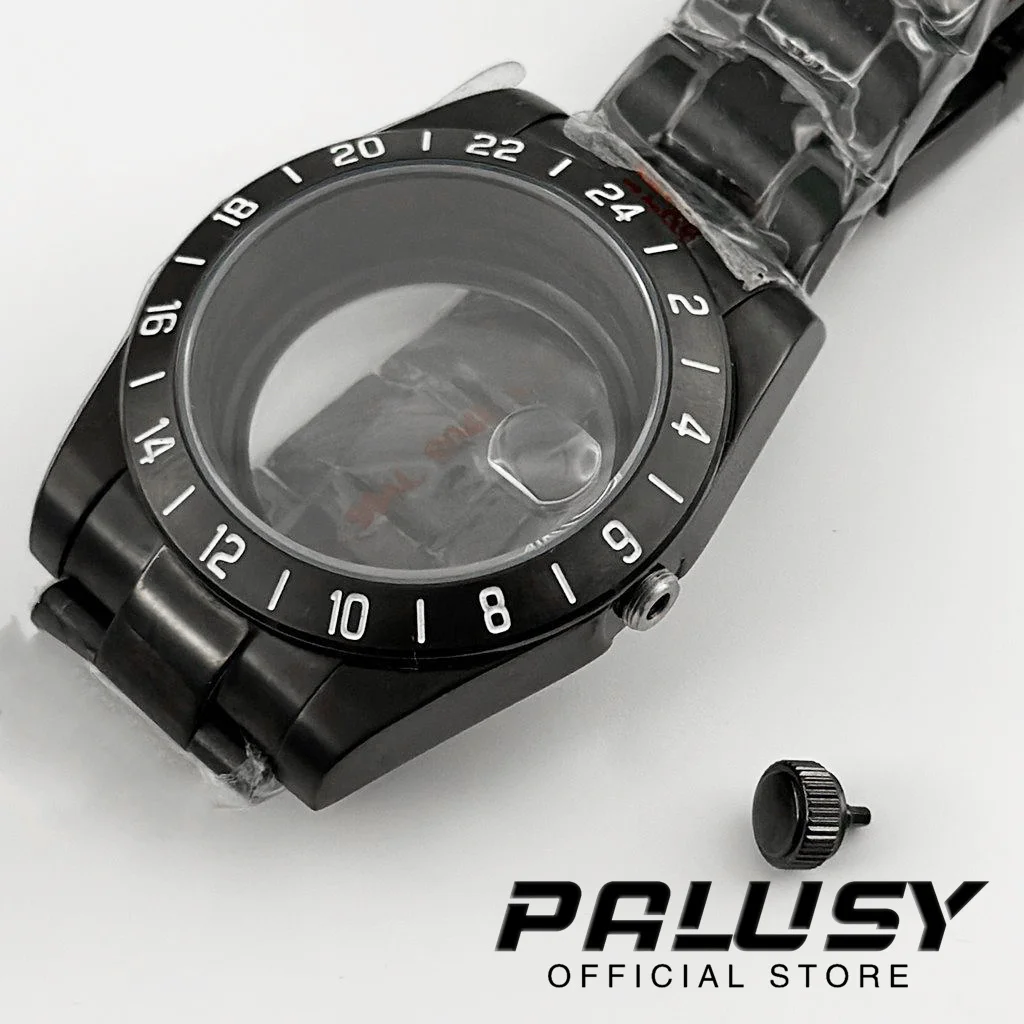 39 مللي متر أسود 24 ساعة GMT الصلب الحافة ساعة الحال بالنسبة NH34 NH35 NH36 ETA2824 حركة الياقوت الزجاج اكسبلورر الساعات اكسسوارات