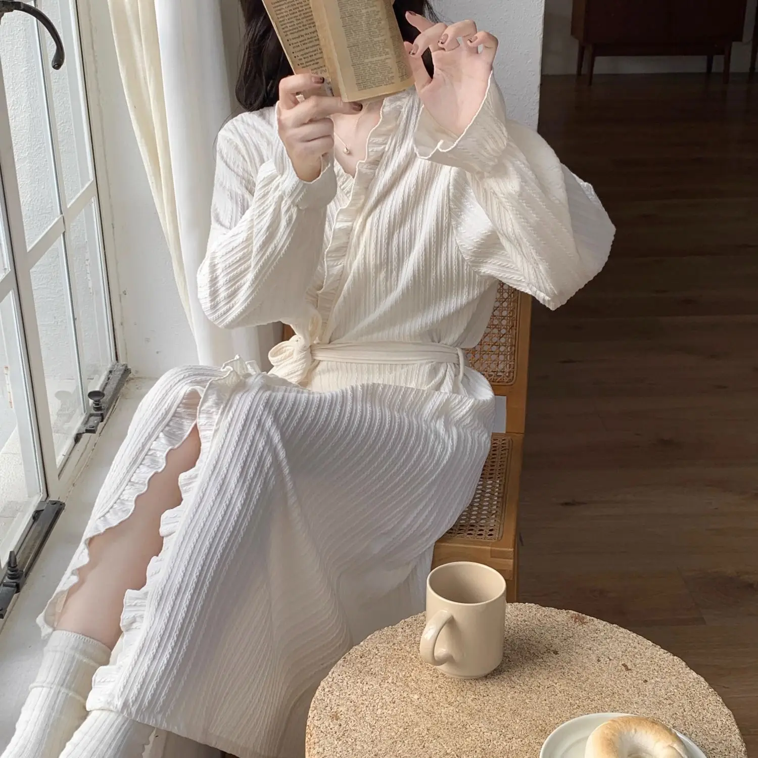 ฤดูใบไม้ผลิฤดูร้อนบาง Morning Robe เสื้อผ้าชุดนอนกลางความยาว Nightgown สําหรับผู้หญิงชุดนอน Sleeping ใหม่ในชุดสตรี