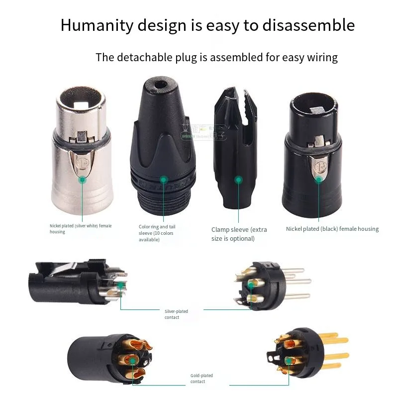 Neutrik NC4MXX 4-Core XLR Male/Female Plug with Color Coding Rings for DIY Audio Cable - Multiple Colors & Plating Options