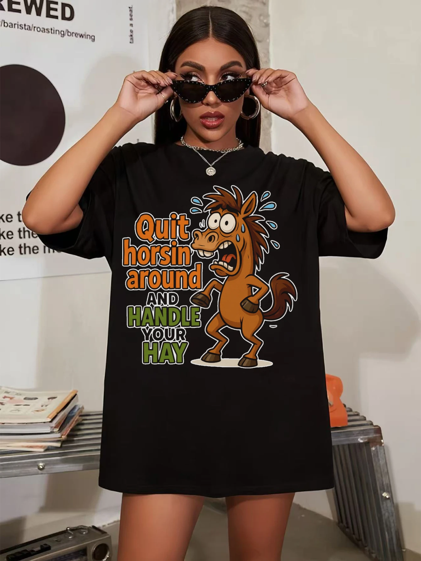 

Funny Animal Quotes Plus Size Black Round Neck Women’s Shirt Comfortable Autumn Clothes Soft Halloween and Holiday Fall Clothing