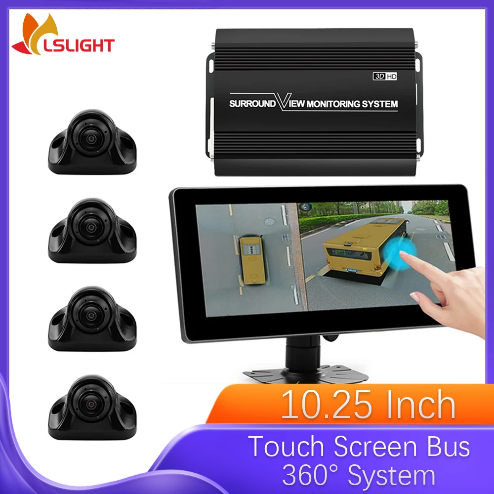 Car Camera 360° Panorama Bird's Eye View System 3D 1080P With 10.25 Touch Screen For Bus Truck RV Electronics Accessories