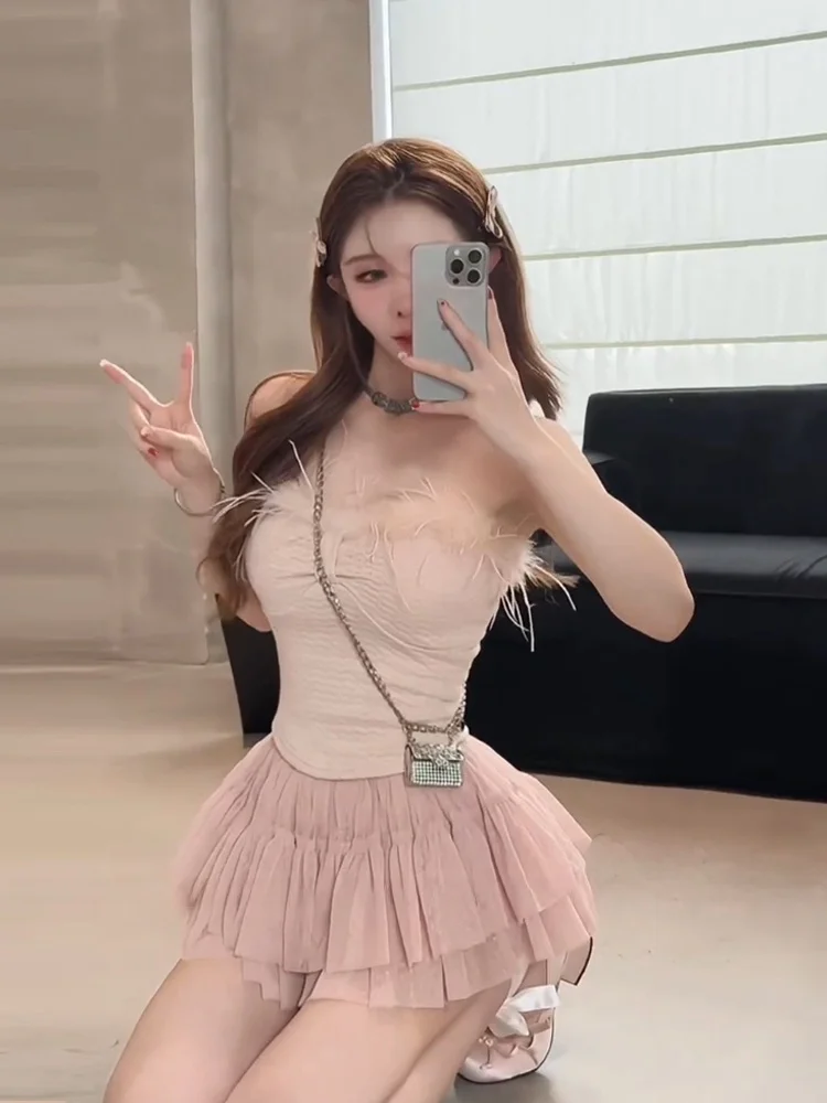 

XZY Pure Desire Весенний вязаный кружевной топ-бюстье с утягивающим эффектом на талии, женская повседневная верхняя одежда, комплект в корейском стиле с высокой талией