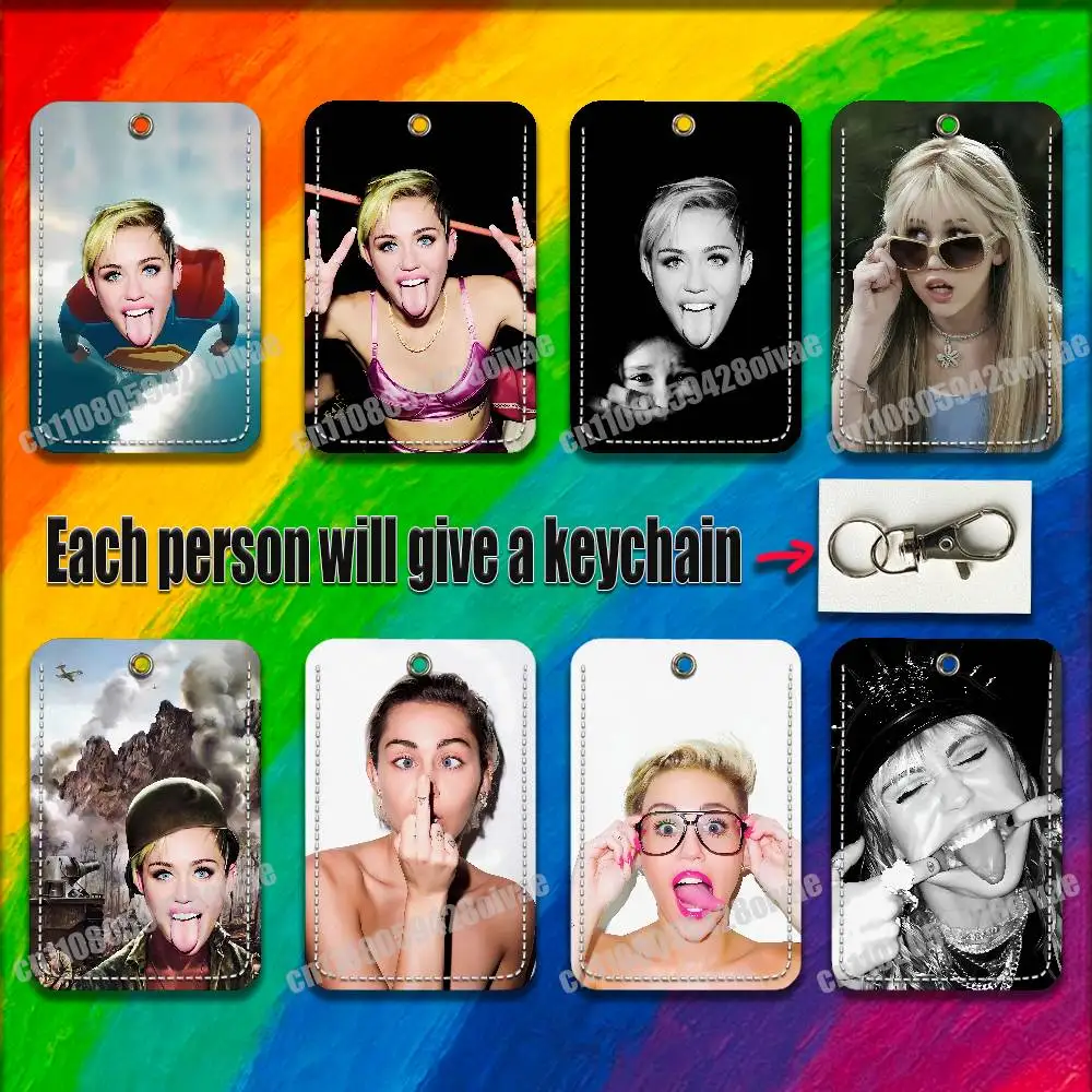 

Singer M-Miley Cyrus For ID Clips Credit Bank Subway Card Holder Cover Sleeve Ornament Leather Keychain