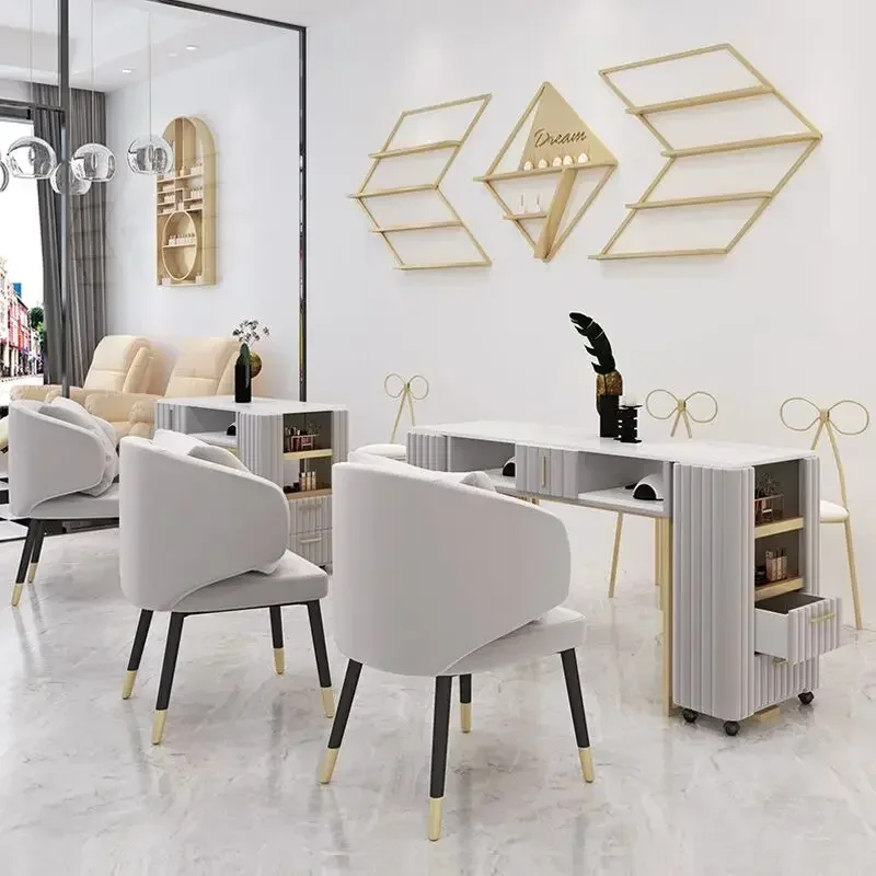 

Pink Manicure Table Nail Desk Velvet Golden Manicure Desk Beauty Salon Tools Furniture Mesas Manicurista Tavolino Per Unghie