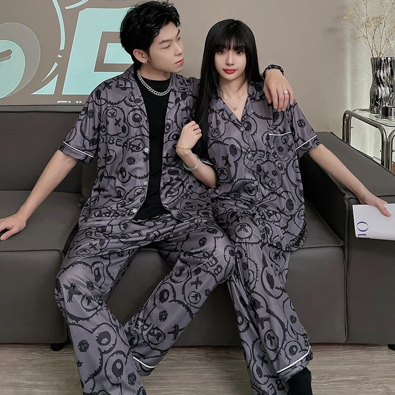 2022 summer lovers pajamas imitation cotton cardigan letter three-piece set of trendy INS casual and loose home wear