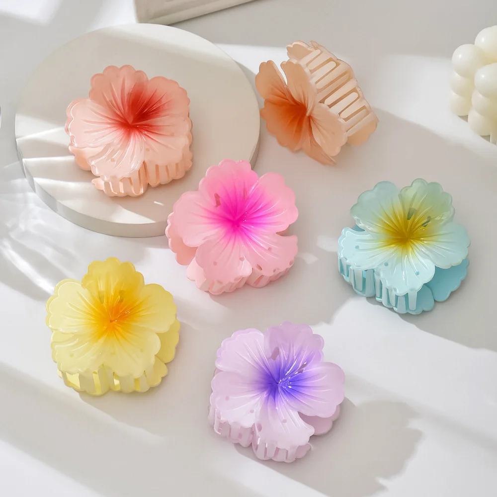 Cute Gradient Color Flower Hair Claw Claw Clip Geometry Acrylic Shark Clip Korean Style Hair Accessories Hair Grab Clip Vacation