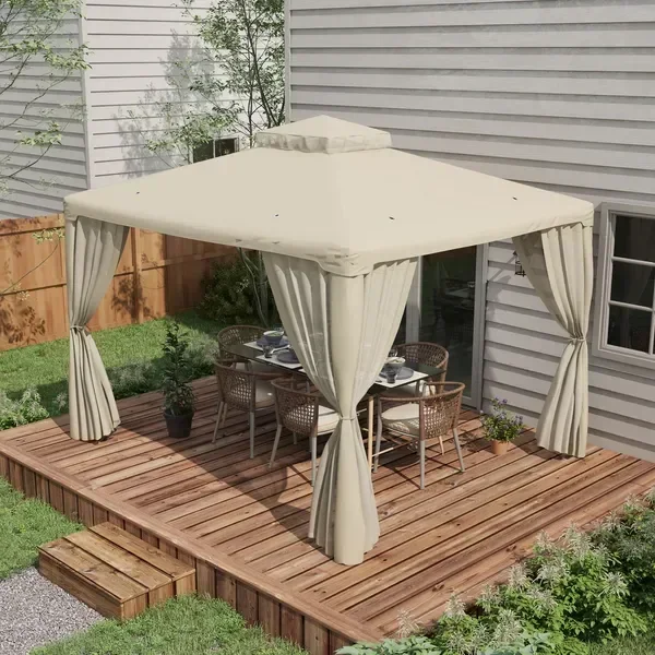 Gazebo 9.6x11.6 with Mosquito Netting Vented Roof Cream White for Outdoor Patio Party
