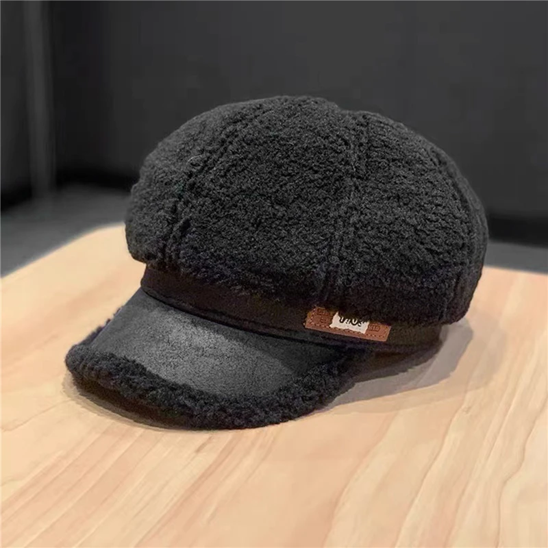 Imitation Lamb Wool Octagonal Hat Beret Foreign Style British Retro Painter Hat Fashion Street Caps Women's Cycling Fashion Cap