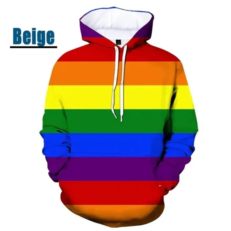 3D Printed Rainbow Pattern Graphic Hoodies for Men Casual Colorful Love Pullovers Sweatshirts Tops Streetwear Men Hip-hop Hoodie