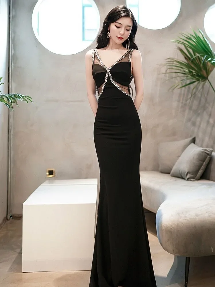 Evening dress No. 28 fishtail slim sling high waist long dress slim wedding dress