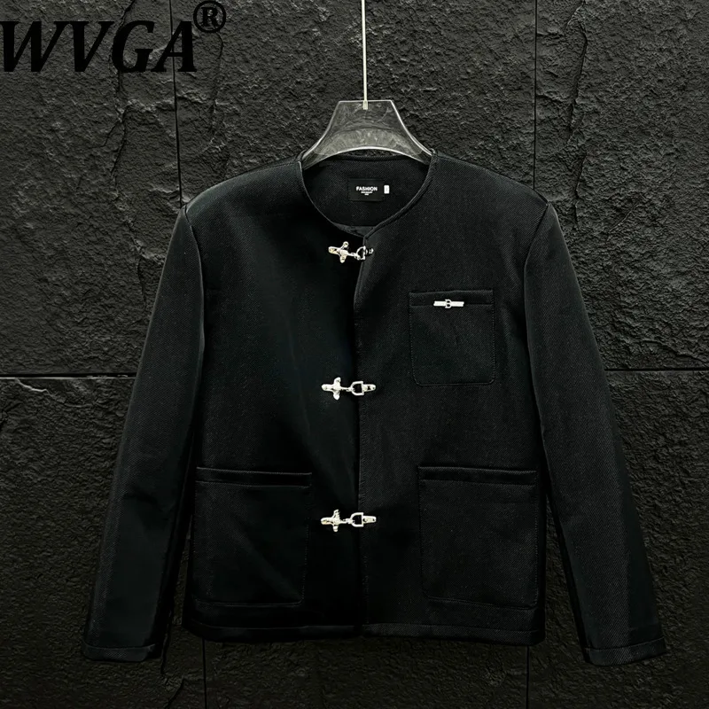 

WVGA Spring Autumn New Man Tide Metal Buckle Trendy Leather O-Neck Pockets Jacket Niche Chic Casual Long Sleeve Coats Ins W14573