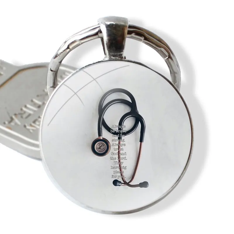 25mm Glass Cabohcon Keychain Key Rings for Women Men Jewelry Gift Medical Doctor Nurse Medicine