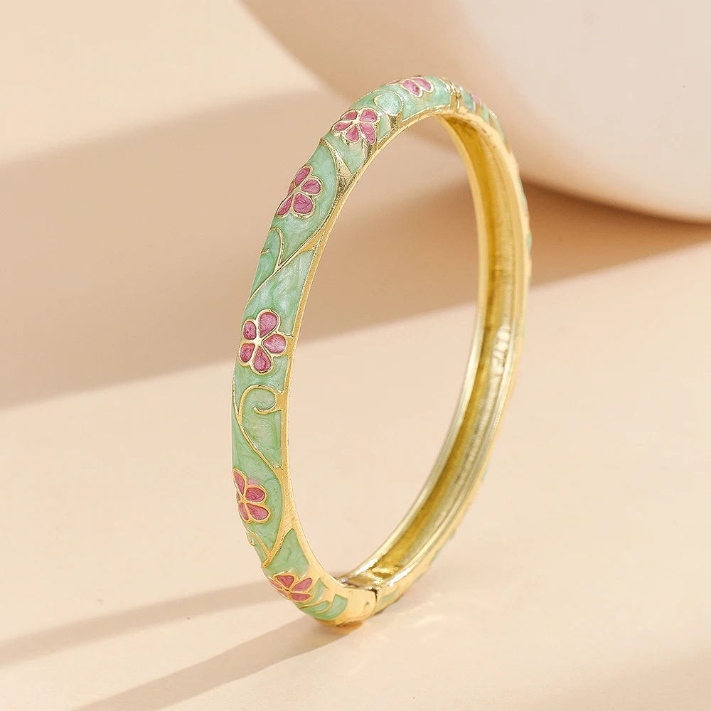 Fashion style gold plated flower pattern enamel cloisonne bracelet bangle jewelry gift item for girls women