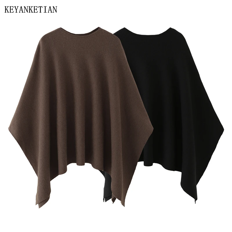 KEYANKETIAN Winter New Women's Clothing Simple Loose Soft Round Neck Bat Sleeve Knitted Cape Jacket Women Pullover Sweater