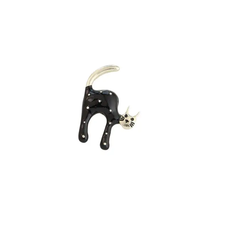 Creative Black White Enamel Cat Brooches For Women Girls Fashion Cartoon Cute Kitten Animal Brooch Clothing Accessories Jewelry