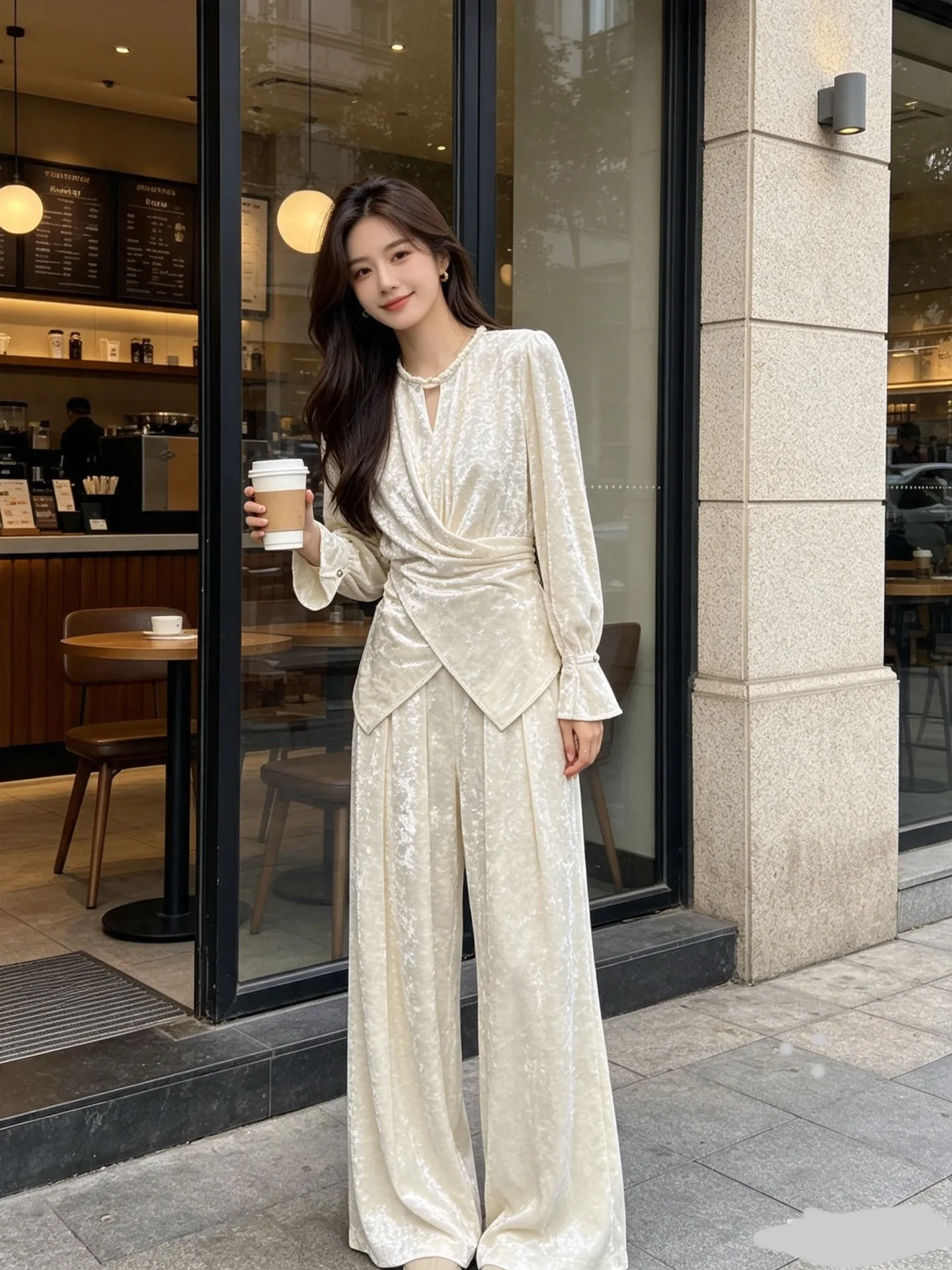 Original Design Diamond Velvet Two‑Piece Outfit, Natural Fine Soft Glow Texture Co‑ord Set
