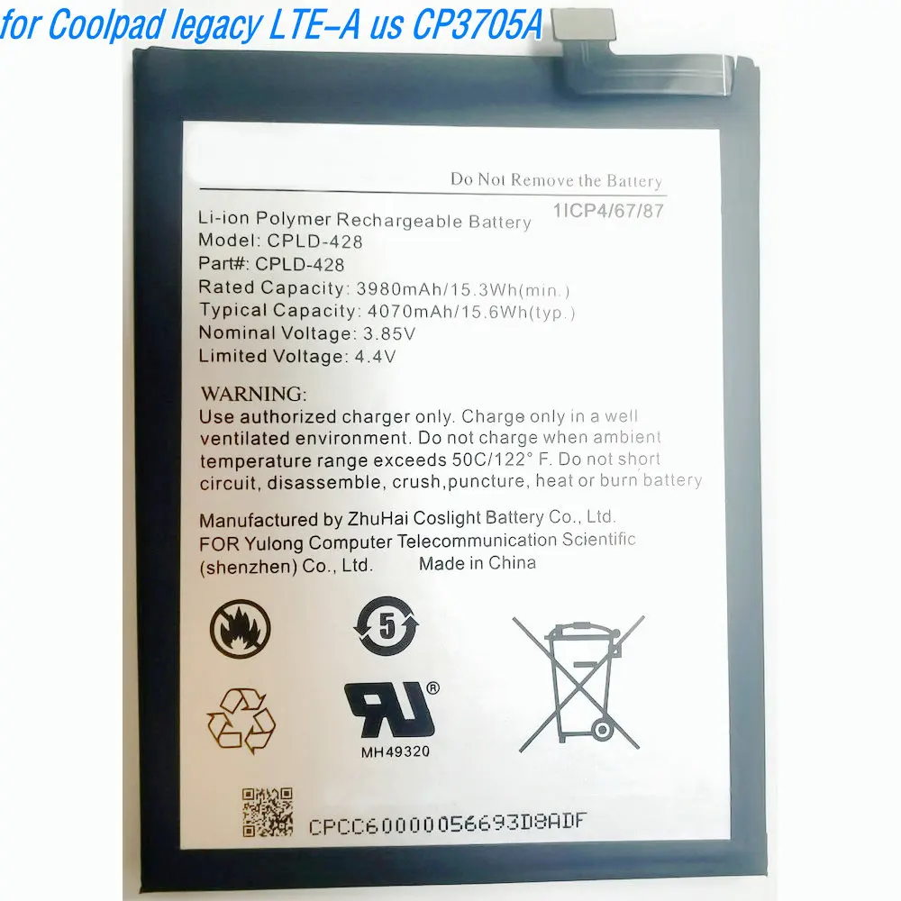 3.85V 15.6Wh CPLD-428 High Quality Repalcement Li-ion Polymer Battery for Coolpad legacy LTE-A us CP3705A Mobile Phone