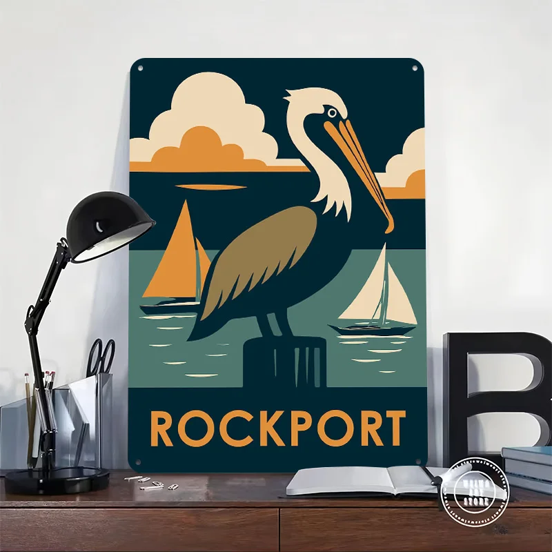 Rockport Pelican Vintage Travel Poster Customized Vintage Metal Signs Wall Art Retro Tin Plaque for Home and Garden Wand Deko